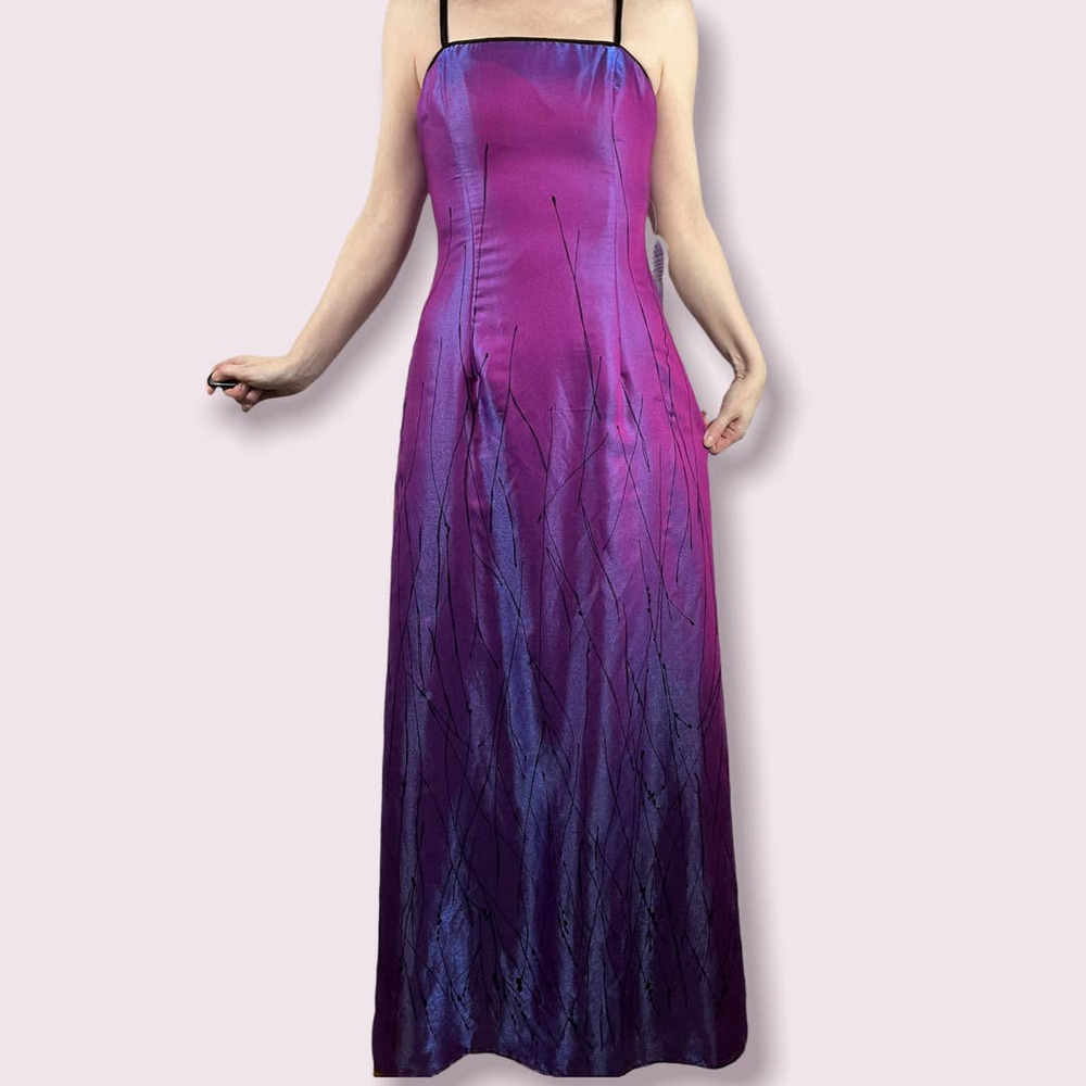 90's VNT Y2k iridescent shimmer purple pink blue black velvet a-line Prom Dress